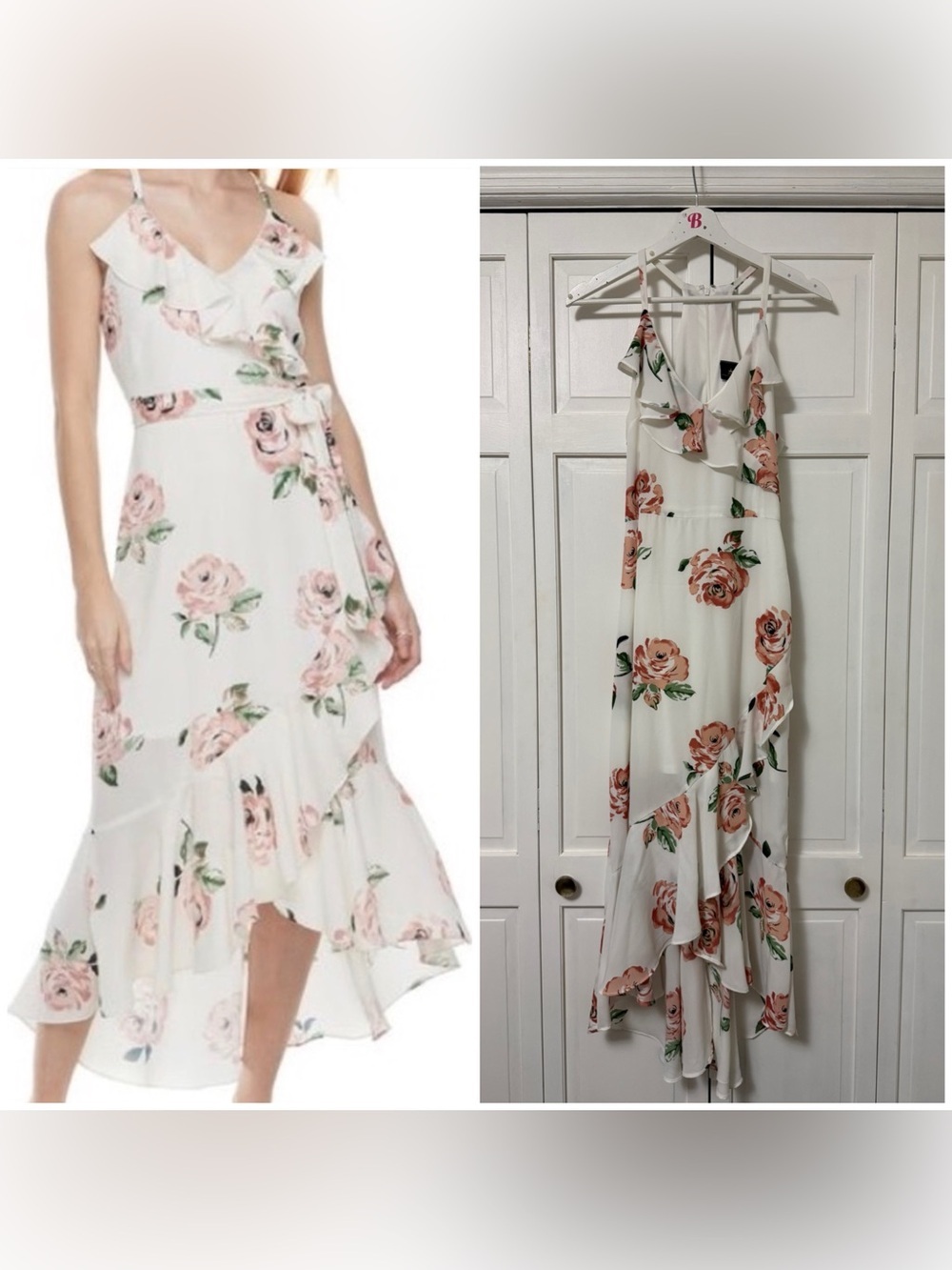 Disney Princess Floral Ruffle Hem Faux Wrap High-Low Dress Roses Feminine Medium